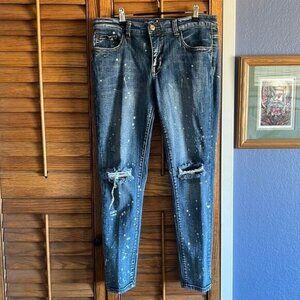 Mossimo Cropped Distressed Bleach Spattered Mid-rise Skinny Jeans 12